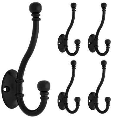 Hanssz Amazon Hot Sale Ball End Coat and Hat Hook 5-Pack Flat Black 5 Piece small wall hook Single Coat Hooks Metal Utility Hook