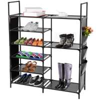 Hanssz 6 Tier Shoe Rack NonWoven Fabric Shoe Storage Organizer Stackable Tower Shoes Rack Space Saving Metal Durable Shelves