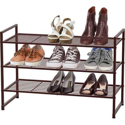 Hanssz Uaol Amazon Hot Sale 3-Tier Stackable Tall Shoes Rack Storage Shelf CLOSET SHOE TOWER  RACKs Cheap Bronze