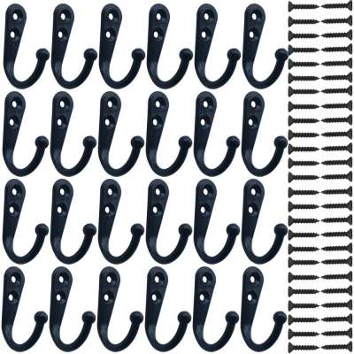 Hanssz 24 Pieces Coat Hooks Wall Mounted Robe Hooks Single Coat Hanger No Scratch and 50 Pieces Screws Black Fancy Wall Hook