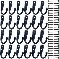 Hanssz 24 Pieces Coat Hooks Wall Mounted Robe Hooks Single Coat Hanger No Scratch and 50 Pieces Screws Black Fancy Wall Hook