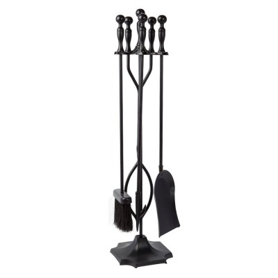 Hanssz Anro 5 Pieces Fireplace Tools Tool Set Wrought Iron Fireset Firepit Fire Place Pit Poker Wood Stove Handles Log  Holder