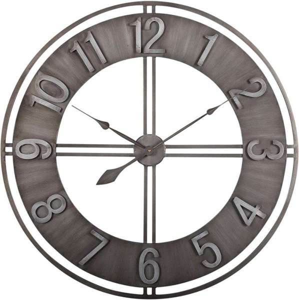 Hanssz Doca 30 Inch Industrial LOFT Metal Decor Wall Clock Brushed Black Iron Skeleton Wall Clock